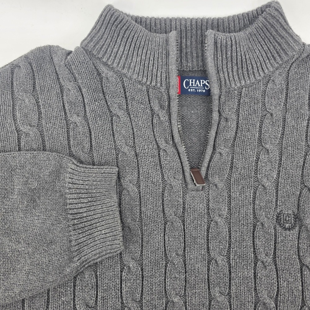Chaps Mens Cable Knit‎ Quarter Zip Sweater Gray XL Tall logo warm cotton
